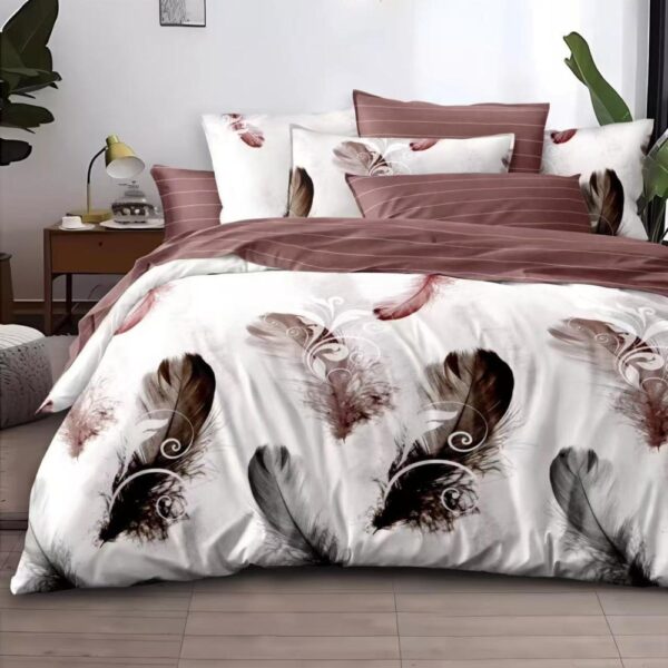 lenjerie de pat bumbac satinat alba cu pene colorate