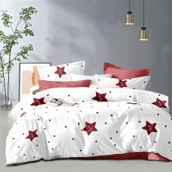lenjerie de pat bumbac satinat alba cu stelute grena
