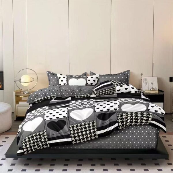 lenjerie de pat bumbac satinat cu inimioare alb_negru