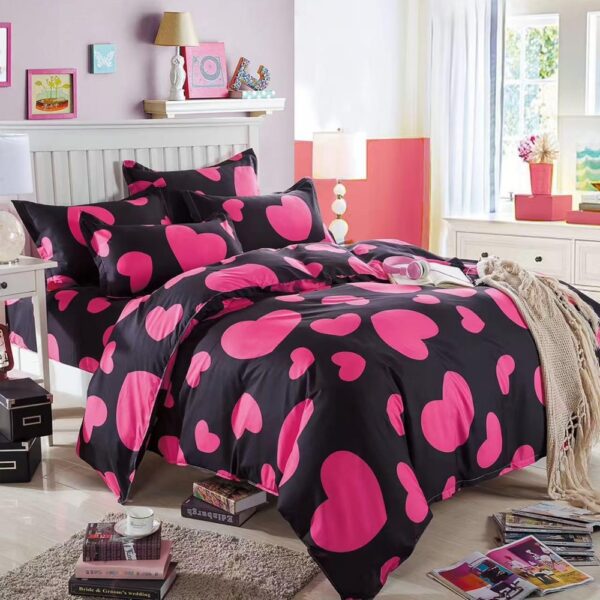 lenjerie de pat bumbac satinat cu inimioare roz