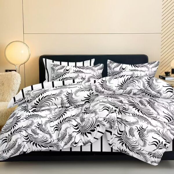 lenjerie de pat bumbac satinat cu ornamente negre