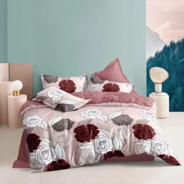 lenjerie de pat bumbac satinat cu trandafiri colorati