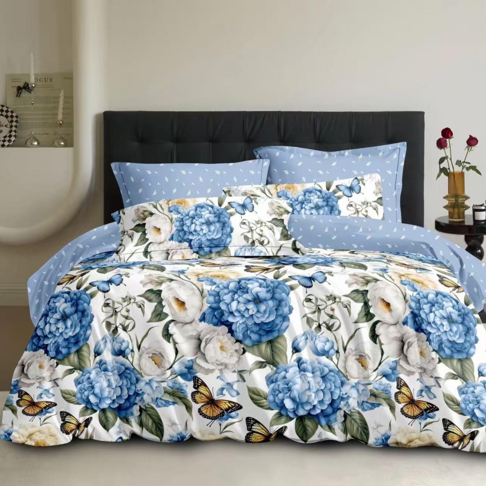 lenjerie de pat bumbac satinat cu trandafiri mari albastrii lenjerie de pat bumbac satinat cu trandafiri mari albastrii