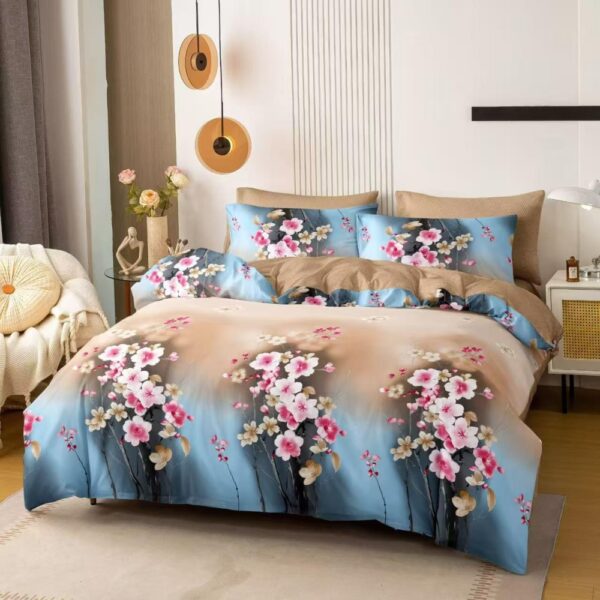 lenjerie de pat bumbac satinat multicolora cu flori