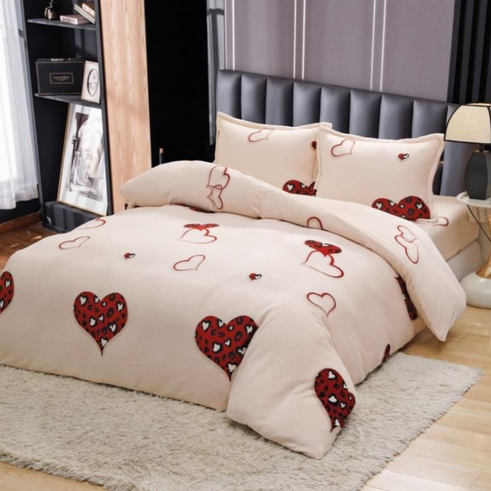 lenjerie de pat cocolino bej cu inimioare lenjerie de pat cocolino bej cu inimioare