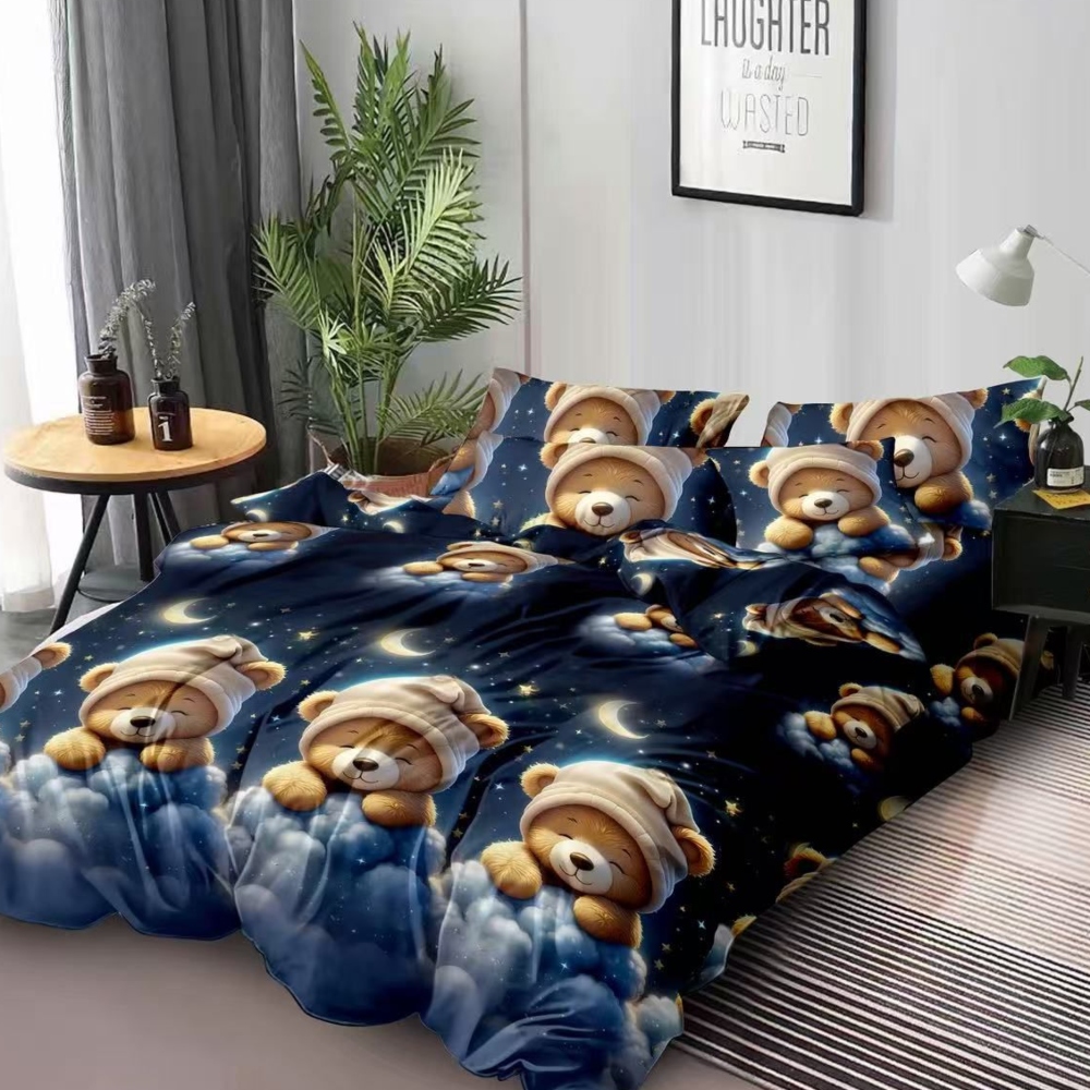 lenjerie de pat finet albastra cu ursuleti lenjerie de pat finet albastra cu ursuleti