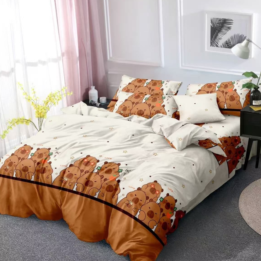 lenjerie de pat finet crem cu ursuleti maro lenjerie de pat finet crem cu ursuleti maro