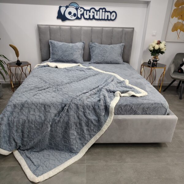PACHET PROMO: Husa Cocolino cu Fluturi si 2 Fete de Perna + Patura Cocolino cu Blanita, Gri Petrol - PUF211094