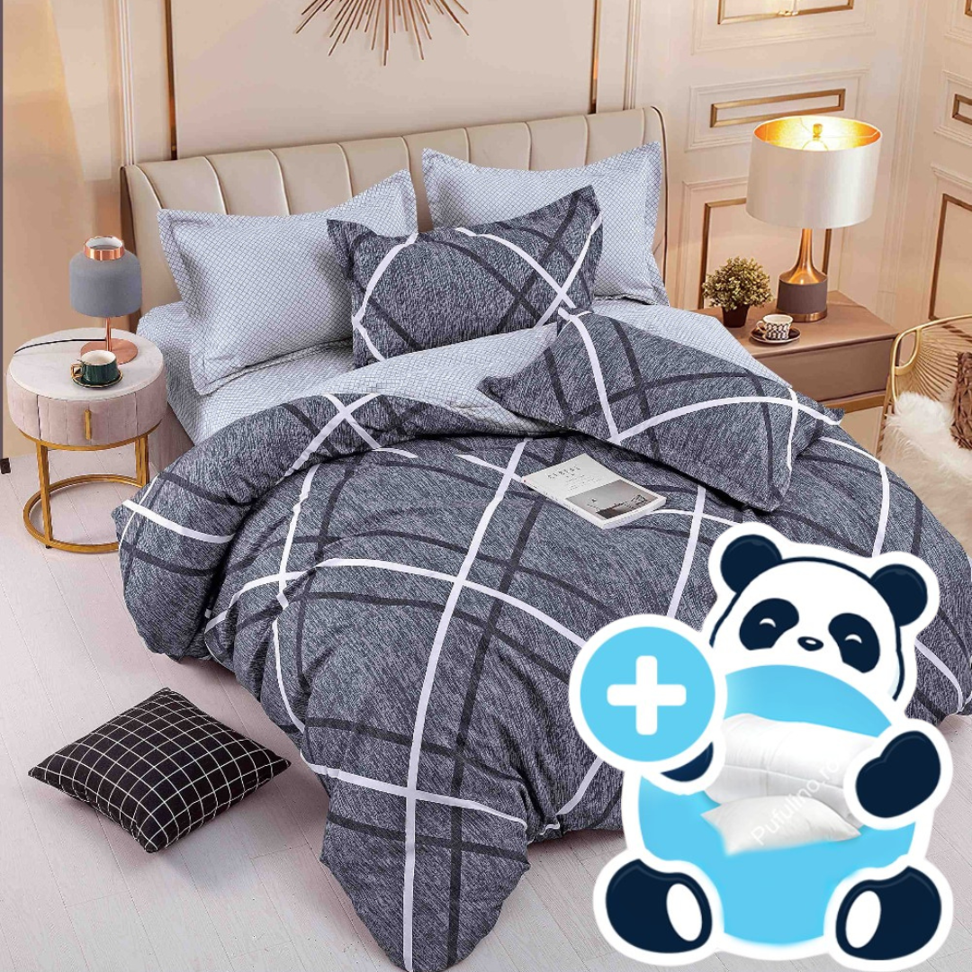 Pachet promo lenjerie pilota si perna pentru 1 persoana grey stripes Pachet promo lenjerie pilota si perna pentru 1 persoana grey stripes