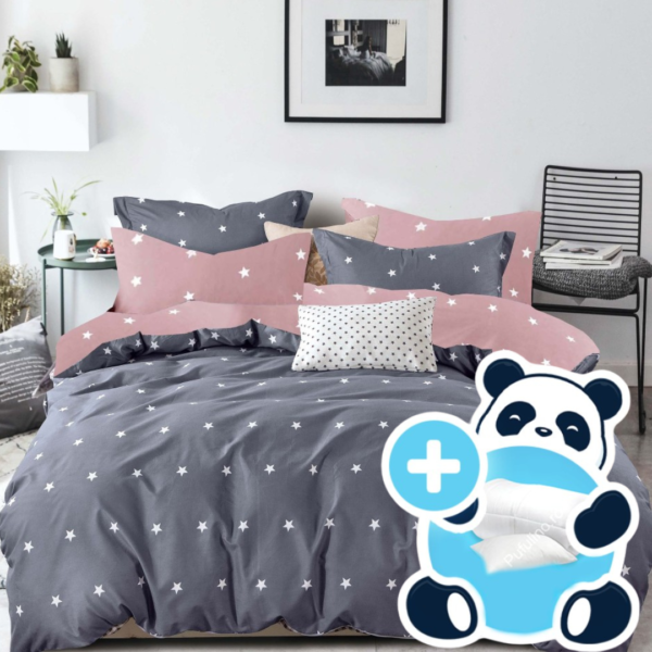 Pachet promo lenjerie pilota si perna pentru 1 persoana pink stars