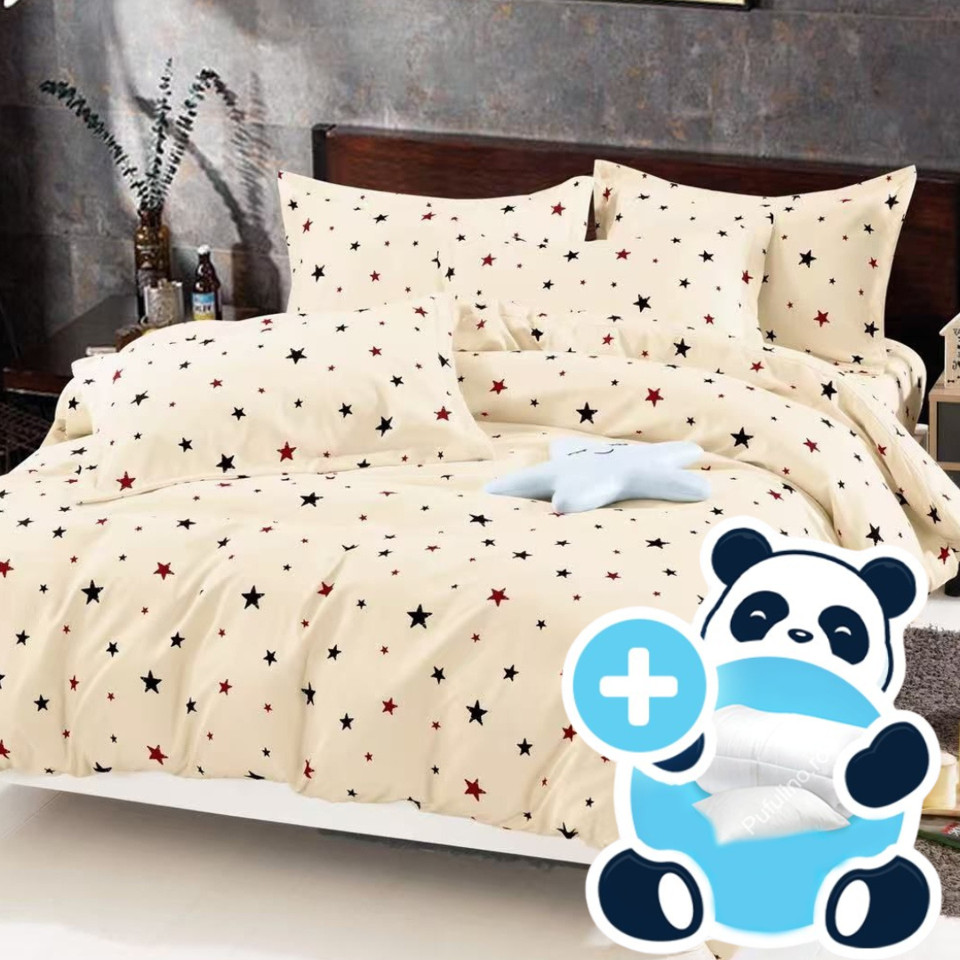 Pachet promo lenjerie pilota si perna pentru 1 persoana stelute crem Pachet promo lenjerie pilota si perna pentru 1 persoana stelute crem