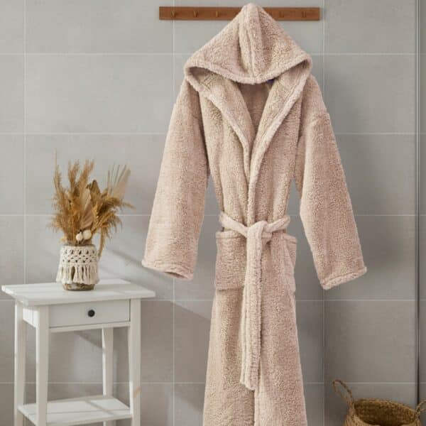 halat de baie wellsoft pufos cu gluga bej