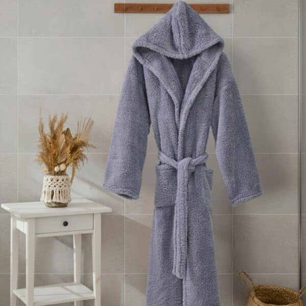 halat de baie wellsoft pufos cu gluga gri