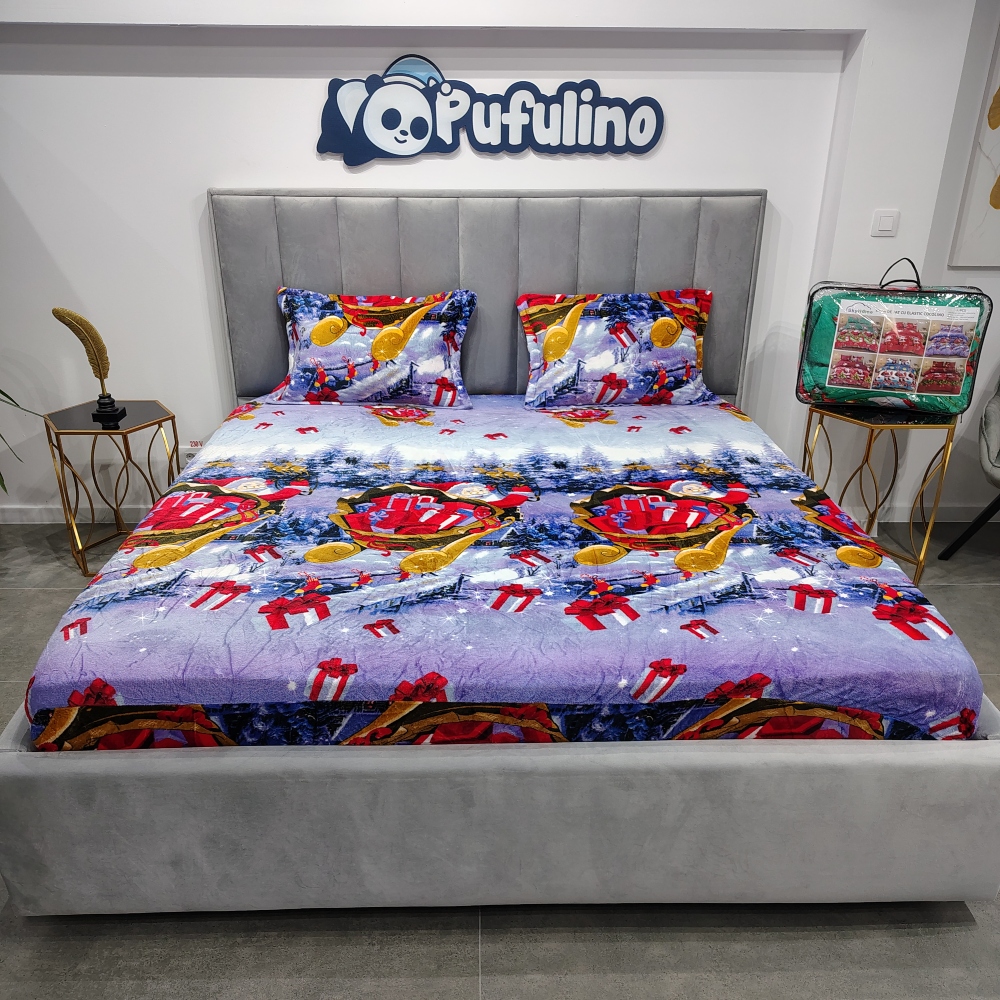 husa de pat cocolino model de craciun mov