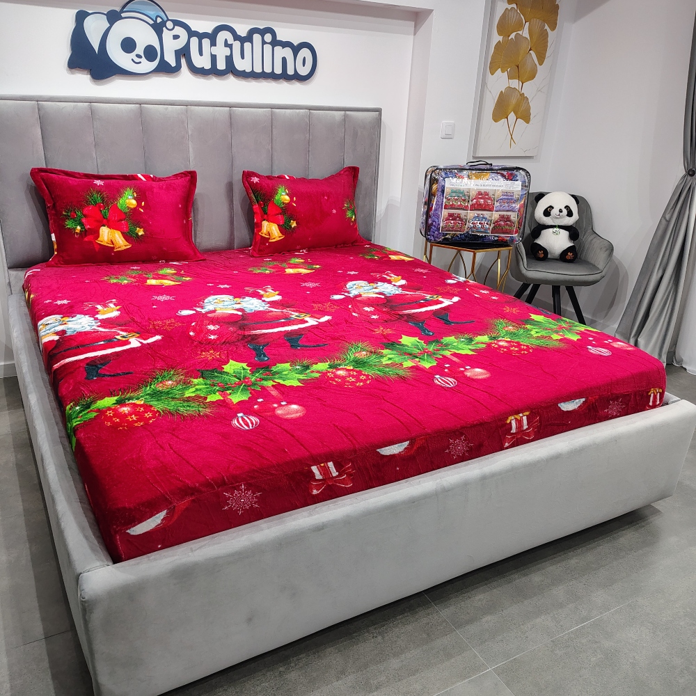 husa de pat cocolino model de craciun rosie cu mos craciun (1) husa de pat cocolino model de craciun rosie cu mos craciun