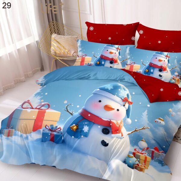 lenjeriede pat finet model de craciun bleu cu om de zapada